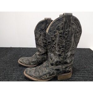Corral Boots Womens Size 8.5 Black Distressed Western Cowboy Leather Boots
